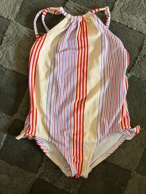 Roxy Girls' Striped Halter One-Piece Swimsuit in Yellow, Red, Pink, Blue
